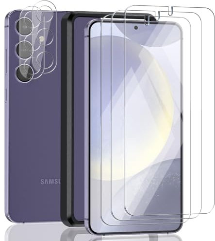 Zerrshoo Verre Trempé pour Samsung Galaxy S24, Galaxy S24 Protection d'écran 3 Pièces et Galaxy S24 Verre Trempé d'objectif Protecteur 2 Pièces. Anti-Rayures, HD pour Samsung Galaxy S24