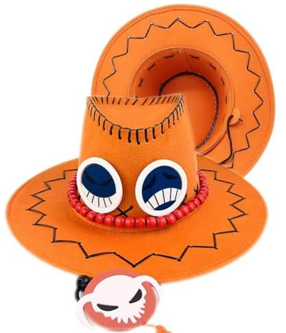 thematys Portgas D. Ace Piratenhut - Stilvoller One Anime Sonnenhut für Cosplay & Karneval - Robuster Polyester Piratenhut - Unisex für Fans aller Altersgruppen (Style001)