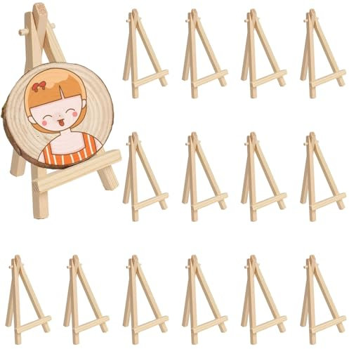 Mini Staffelei Holz, 16 Stück Dreieck für Tischdeko, Malhandwerk, Fotoalbum, Hochzeitsdekoration, Geburtstag, Taufe, Party (15 * 8 * 1.7cm)