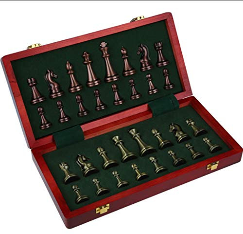 Metal with Folding Wooden Chessboard and Chessmen Storage Slots for Gift Family Party Game (Size : 30cm) (30cm)