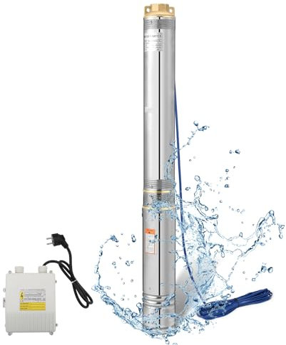 Herrselsam Tiefbrunnenpumpe, 4000l/h 1100W Tauchpumpe Edestahl Brunnenpumpen sandverträglich, Tauchdruckpumpe mit 20 m Verbindungskabel, Druck 8,1bar, Lieferhöhe Max.81m