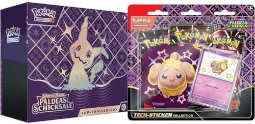 Pokémon-Sammelkartenspiel: Top-Trainer-Box Karmesin & Purpur & Sammelkartenspiel: Tech-Sticker-Kollektion Karmesin & Purpur – Paldeas Schicksale – Hefel (1 holografische Promokarte & 3 Boosterpacks)