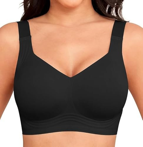 Yommay Full Coverage Bras for Women - Comfortable Ladies Sleep & Everyday Bras with Padded Cups, Black, XL