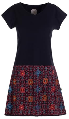 Vishes Damen Kurzarm Kleid mit Blümchen in Schwarz I Größe XS (34-36) I Handgefertigt aus 100% Baumwolle I Stylisches Sommerkleid für Freizeit & Alltag I Nachhaltige Alternative Bekleidung