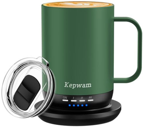Kepwam Self Heating Coffee Mug T1-16oz Fast Heating & Ultra Long-Lasting Battery Life, Heated Coffee Mug Up to 149℉ - Touch & App Controlled Coffee Mug, Birthday Gifts for Women and Men