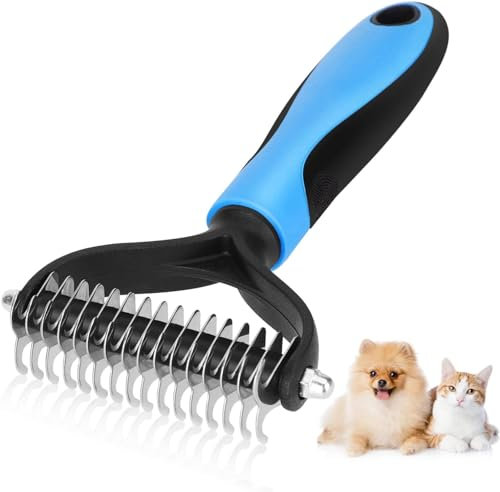 Pawtopia Brosse Professionnelle pour Chiens et Chats, Brosse à Poils Longs, Peigne Double Face Anti-nœuds, Bleu