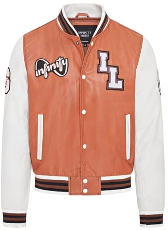 Infinity Leather Letterman-Bomberjacke aus Baseball-braunem, weißem Leder für Herren