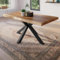 trelevo Esszimmertisch 140x80 cm, Akazienholz massiv, Tischplatte naturfarben, echte Baumkante, Spider Gestell schwarz, Baumkantentisch