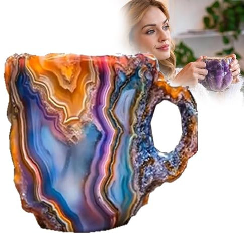 HKFBHFKM Mineral Crystal Coffee Mugs, 8 Colors Real Natural Mineral Crystal Coffee Mugs 400ml, for Home Office(G)