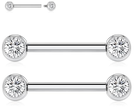 AROWRO 14G Zungenpiercing Brustwarzenstäbe Nippelpiercing Schmuck Titanium Zungenstege Nippelringe Innengewinde Zungenstegpiercing Flaches Rückenteil Brückenpiercing Schmuck