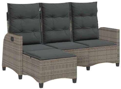 vidaXL Gartensofa mit Liegefunktion Kissen L-Form Grau Poly Rattan, Gartensofa, Sofa mit Liegefunktion, Außensofa, Outdoor Sofa, Terrassensofa
