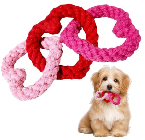 Miaija Valentine's Day Dog Chew Toys Heart Shaped Interlocking Pets Teething Toys Creative Rope Toys for Valentine's Day Dog Supplies
