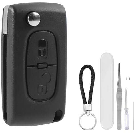 DXiongW 2 Boutons Coque Clé de Voiture CE0523 VA2 Compatible avec Peugeot 207 307 308 407 408 607 et Citroen C2 C3 C4 C5 C6 C8 Xsara Télécommande Boîtier de Clef à Rabat Pliable avec Porte-Clés