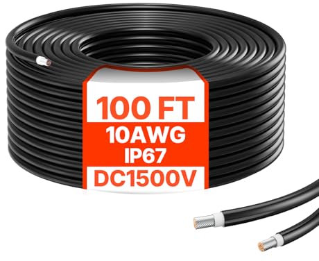 VEVOR 100FT Solarpanel-Verlängerungskabel, 10AWG Solar-Verlängerungskabel, 6mm² IP67 wasserdichtes PV-Kabel für Solarmodule zu Hause, auf Schiffen und in Wohnmobilen, schwarz