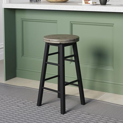 Chef Vida Modern Breakfast Bar Stool, 360 Swivel Kitchen Counter Home Bar Seat, Solid Wood (1, Black)