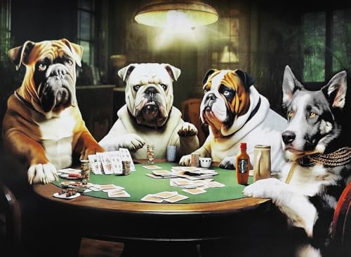 KUSTOM ART Dekoratives Poster Wand Serie Tiere Aristokratische Hunde am Pokertisch Kunstdruck auf beschichtetem Papier 40x30 cm Kein Rahmen