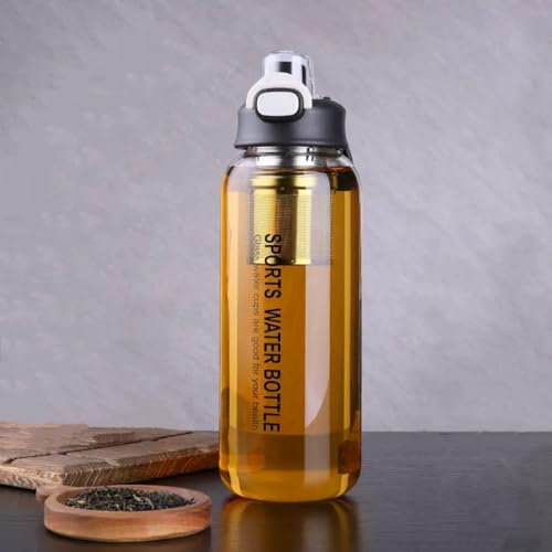 HOYUANSU Tee-Ei aus Glas, 1,2 l, Gas-Tee-Becher mit Teesieb, Borosilikatglas-Infuser, Wasserflasche mit Strohhalm, Nylonhülle, Verschlussdeckel und Griff