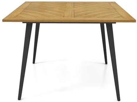 GOPLUS Table Salle à Manger Jardin Exterieur 4 Personnes, Table de Jardin en Bois d'Acacia pour avec Trou de Parasol et Cadre en Métal, Convient pour Intérieure, Balcon, 107x75CM, Charge 75KG
