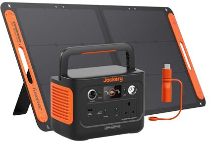 Jackery Solar Generator 240V2 with 100W Solar Panel & DC8020 to USB-C Adapter, 2024 Upgrade, 256Wh LiFePO4 Battery, 300W Output, Portable Power for Camping, Fishing, Outdoor Backup