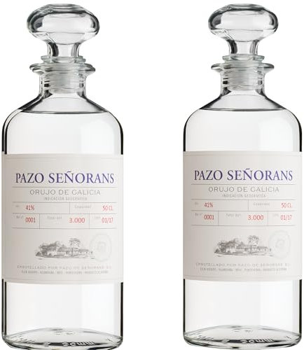Pazo de Señorans - Aguardiente de Orujo | 100 % Albariño | Doble destilación tradicional | 41 % vol. | Cristalino, sedoso y aromático - 2 Botellas 50cl