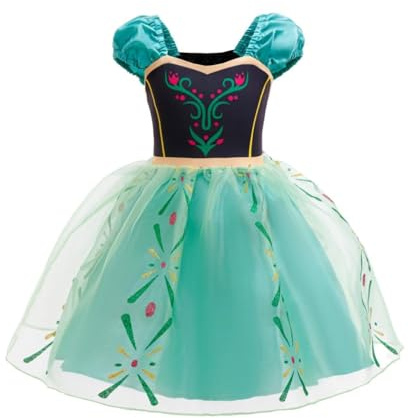 Lito Angels Vestito da Principessa Verde per Bambine 2-3 Anni, Spalline con Volant e Gonna in Organza con Fodera in Raso, Costume per Carnevale, Compleanno o Natale, Taglia 98