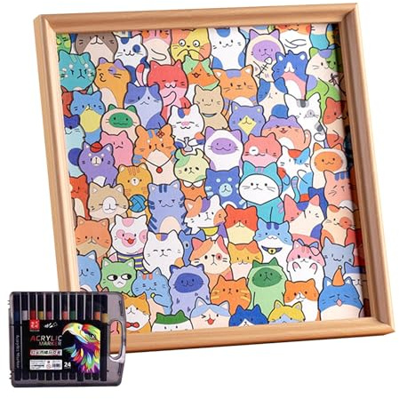 Kinderpuzzle – Motiv Katze zum Bemalen | Fotorahmen aus Holz zum Bemalen | für Jugendliche, Männer, Frauen, und Mädchen | Zuhause, Kamin, Bücherregal, Schrank, Tisch, Café