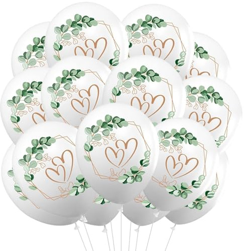 Ovanda 24 Stück Luftballons Hochzeit,12 Zoll Ballons Hochzeit Deko,Herzen Eukalyptus Hochzeitsballons Weiß,Just Married Ballon,Weiße Luftballons für Heiratsantrag Verlobung Standesamt Deko Hochzeits