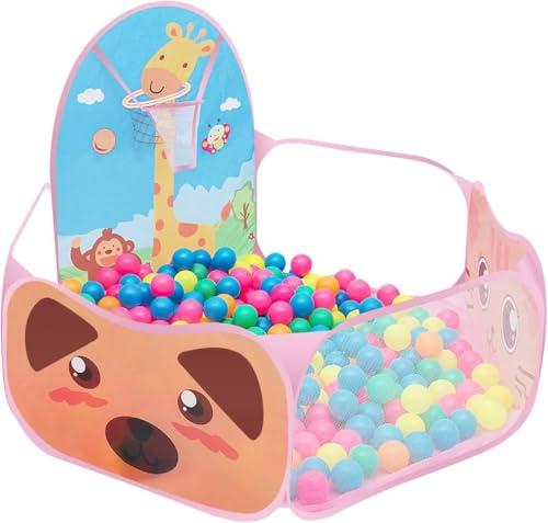 Bällebad Bällepool mit Basketballkorb für Kinder | Bällebad, Bällepool, Indoor und Outdoor Laufstall Kinder Pop Up Faltbares Cartoon Spielzelt Pit Pool Hoop (Rosa)