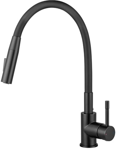 CECIPA Wasserhahn Küche Gebürstet, Flexibler Wasserhahn mit 2 Strahlarten | Küchenarmatur Schwarz 360°Drehbar, Hochdruck Armatur Küche, 2xG3/8 Anschluessen, Einhebel Mischbatterie Küche