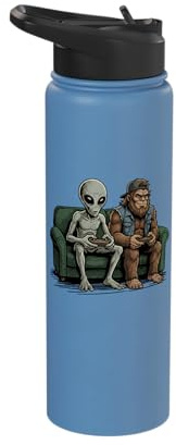 Alien & Bigfoot Video Games Aliens While Gaming Boys Gamer Stainless Steel Insulated Water Bottle