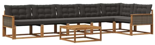 vidaXL Outdoor-Sofagarnitur mit Kissen 7 pcs Natürlich und Schwarz, Garten Sofa für draußen, modernes Lounge Set, langlebige Möbel für die Terrasse, bequemes Sitzen