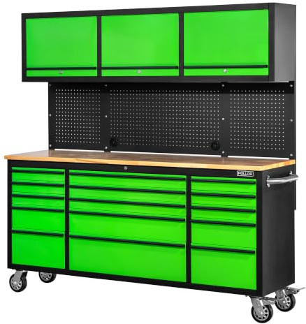72 Inch Rolling Tool Chest Rollcab with Upper Storage Cabinets Blue Green Red Black (Green/Black)