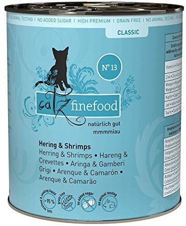 catz finefood N° 13 Hering & Shrimps Feinkost Katzenfutter nass, verfeinert mit Kürbis & Aloe Vera, 6 x 800g Dosen