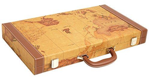 Middleton Games Luxus-Backgammon-Set auf Weltkarte, 18 Zoll – Braun