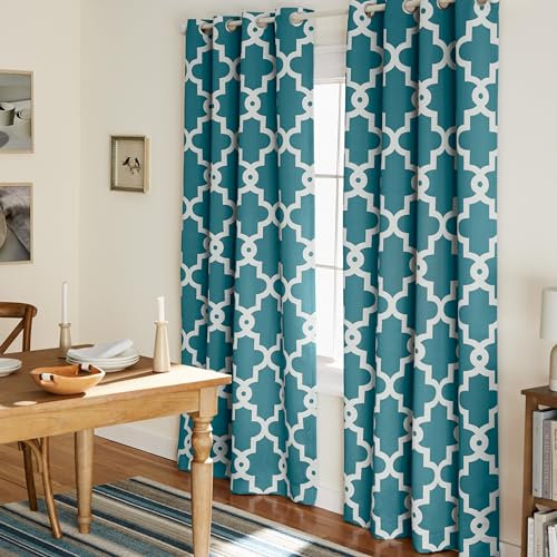 TOWN & COUNTRY EVERYDAY Exclusive Home Curtains Ironwork Paire de Panneaux occultants tissés à œillets, Bleu Sarcelle, 132,1 x 243,8 cm, 2 Panneaux
