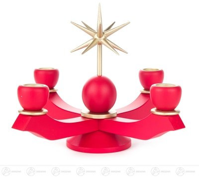 Rudolphs Schatzkiste Adventsleuchter mit Stern, rot – Kerzenhalter - Weihnachtsleuchter – Holz – Handarbeit Erzgebirge – Höhe 17 cm - NEU