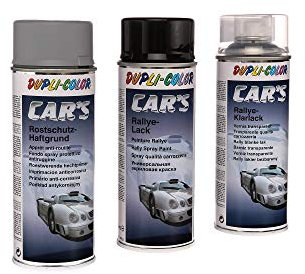 Dupli-Color Set: Dupli-Color CAR´S Rostschutz-Haftgrund, 400ml + Lack Schwarz, 400ml + Klarlack, 400ml