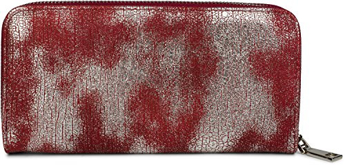 styleBREAKER Damen Geldbörse Antik Metallic Kunstleder, Bordeaux/Silber | Genarbte Oberfläche, umlaufender Reißverschluss, 8 Kartenfächer, 1 Münzfach mit RV, 3 Scheinfächer, Maße ca. 20x10x2,5 cm.