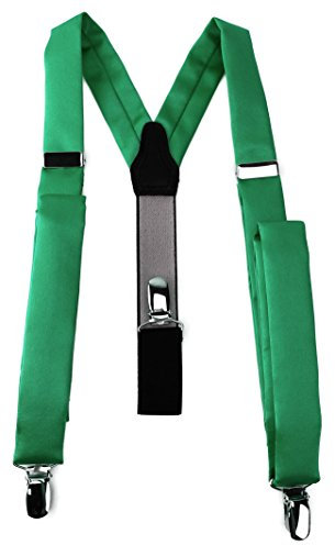 TigerTie schmaler Unisex Hosenträger in Y-Form mit 3 extra starken Clips - Farbe in grün einfarbig Uni - hochwertige Verarbeitung