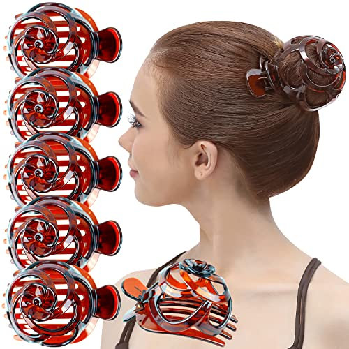 RC ROCHE 6 Stück Oktopus Dutt Rund Haarspange Haarklammer Fester Halt Haarkrallen Rutschfest für Damen Dickes Haar Haargreifer Clip Set Vogelnest, Groß Braun