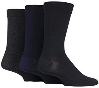 SockShop Men's Comfort Cuff Socks - Striped and Plain Soft Breathable & Cooling Bamboo Material Multipack of 3 Pairs Black/Navy/Grey 7-11