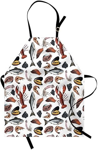 ABAKUHAUS Hummer Kochschürze, Vintage Meeresfrüchte Konzept, Unisex-Küchenlätzchen mit verstellbarem Hals für Kochen Gartenarbeit, 67 cm x 80 cm, Blau Dunkellachs