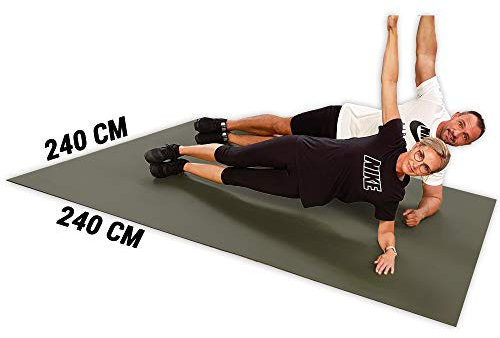 GYMEX Fullsize XXL Fitness-Matte, extra groß, rollbar, für Yoga, Sport & Fitness 240x240cm (Grau)
