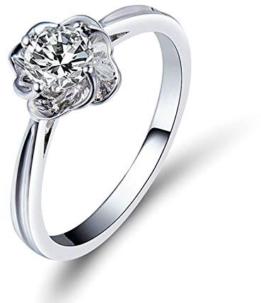 Daesar Ring 750 Weißgold Damen Blume Ring mit 0.4ct Diamant, Verlobungsring Hochzeit Ring Weißgold Große 47 (15.0)