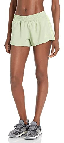 adidas Pantaloncini da donna Pacer 3 strisce in tessuto, Lime magico, XL