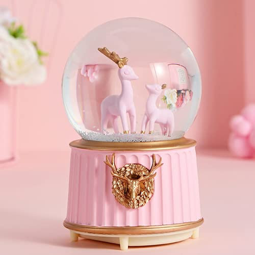 Boîte à Musique de Boule de Cristal avec LED Veilleuse Boule de Neige Musicale Forme Château Décoration Boule de Verre Neiger Automatique Jouets Cadeau Enfant Noël Anniversaire