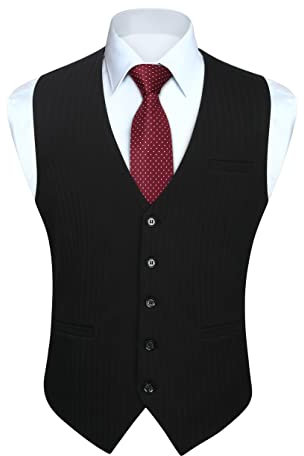HISDERN Gilet Costume Homme Noir Mariage Classique Formel Couleur Unie Gilets Sans Manche Hommes Coton avec Poches Fête L
