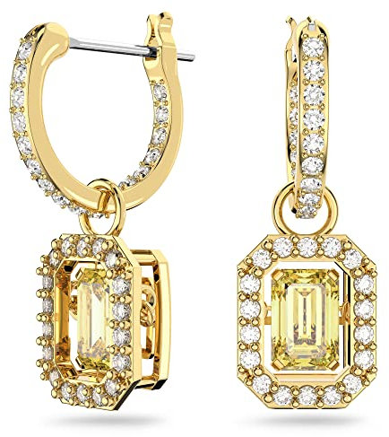 Swarovski Millenia drop earrings, Octagon cut, Yellow, Gold-tone plated