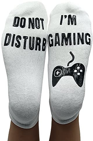 Socken für Herren und Damen Lustiges Geschenk Neuheit Baumwolle socken Gamer Socken mit Do not disturb, I am gaming, Geschenk für Weihnachten (A-Weiß, 39-46)