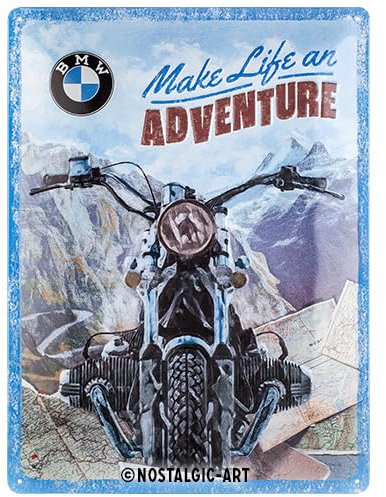 Nostalgic-Art Retro Blechschild, 30 x 40 cm, BMW – Make Life an Adventure – Geschenk-Idee für BMW Accessoires Fans, Original Lizenzprodukt (OLP), aus Metall, Vintage Design, Blechschilder Sprüche